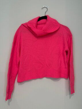 Bar III Pink Cropped Turtleneck Sweater Trendy Cozy Bright Small